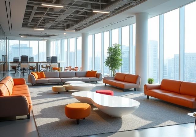 渋谷にあるモダンで開放的なITオフィスのラウンジエリア